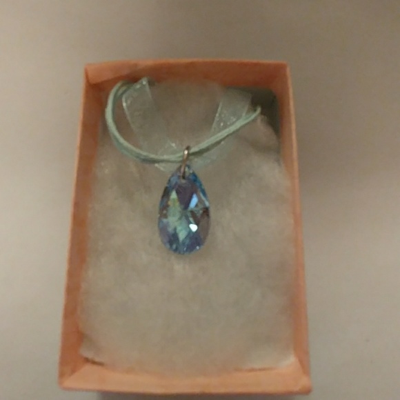 Aqua Blue Crystal Teardrop Necklace - Picture 3 of 8